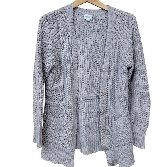 American Eagle Outfitters Sweaters - American Eagle Gray Waffle Knit Button Cardigan Sweater Pockets Cozy Womens L